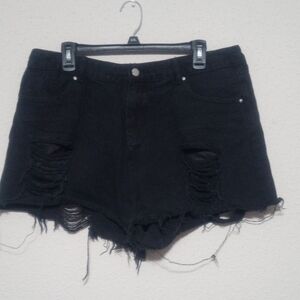 SHEIN Distressed Black Jean Shorts